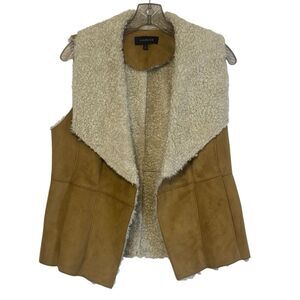Talbots Women's Faux Suede Sherpa/Shearling Draped Front Vest Brown Cream